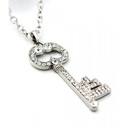 Rhinestone Key Charms Necklaces - Clear - NE-JVSN8147CL